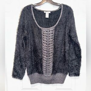 Alberto Makali Black and Gray Fuzzy Sweater